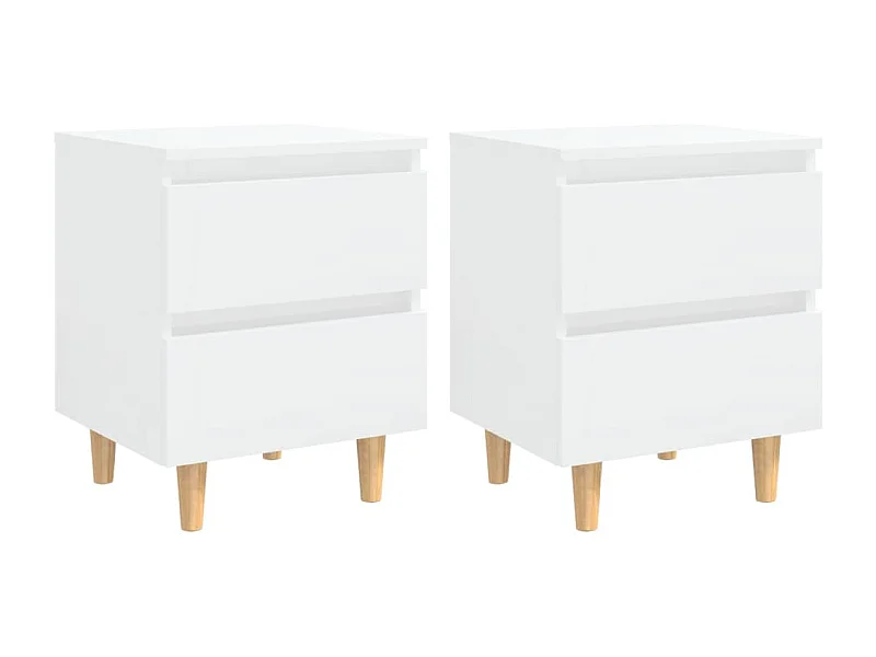 Tables de chevet-Tables de nuit 2 pcs avec tiroirs pieds en pin blanc brillant 40x35x50 cm