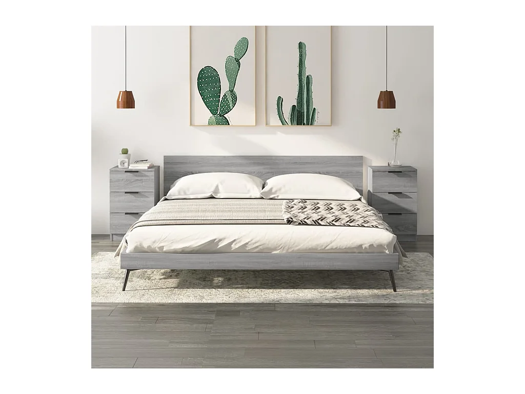 Mesitas de noche | Mesilla de noche 2 unidades color gris Sonoma 40x36x65 cm