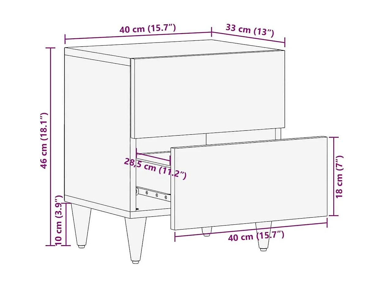 Nachttisch-Beistelltisch Honigbraun 40 x 33 x 46 cm Massivholz Mango SHL16125