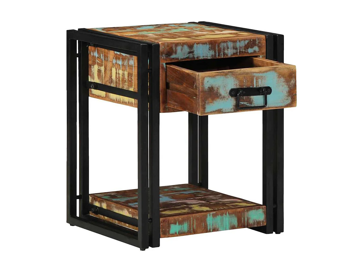 Nachttisch 2er Set-Beistelltisch Mehrfarbig 40 x 40 x 50 cm Massives Altholz SHL3301