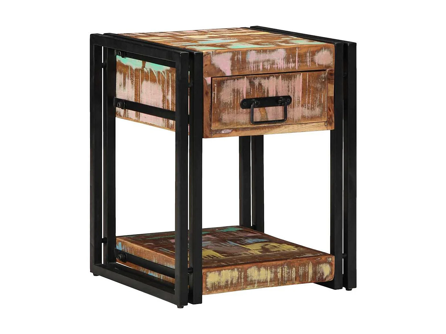 Nachttisch 2er Set-Beistelltisch Mehrfarbig 40 x 40 x 50 cm Massives Altholz SHL3301