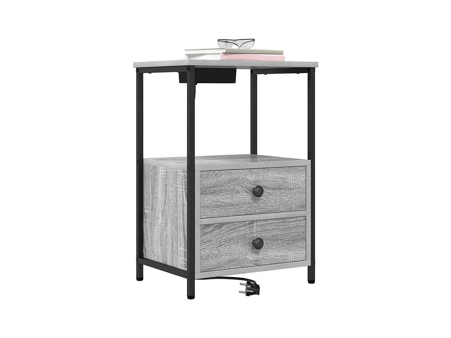 Mesita de Noche | Mesa auxiliar con Estación de Carga 2 uds. Gris sonoma