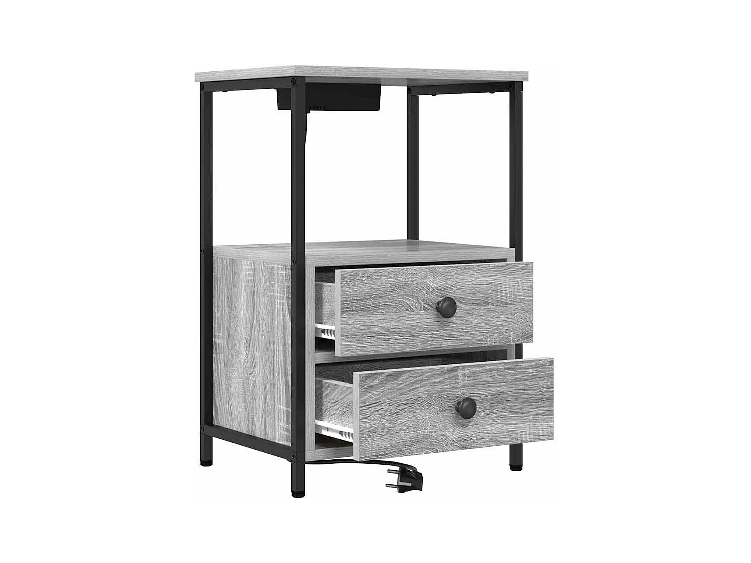 Mesita de Noche | Mesa auxiliar con Estación de Carga 2 uds. Gris sonoma