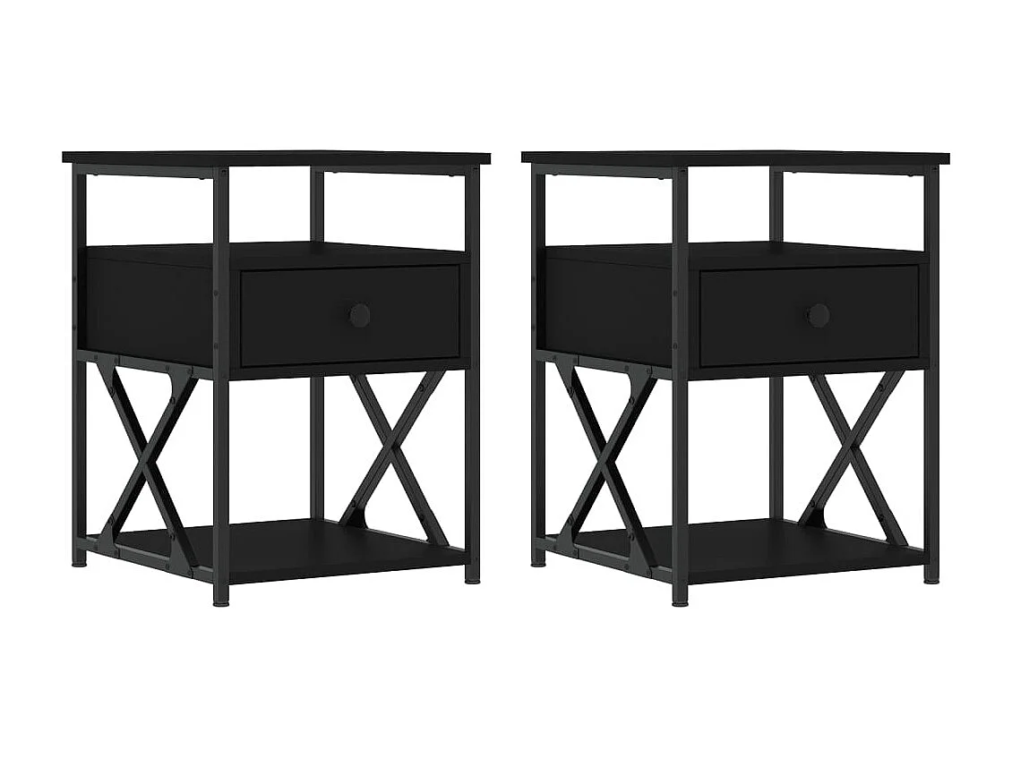 Nachttisch 2er Set-Beistelltisch-Nachttischkommode Schwarz 40x42x55 cm Holzwerkstoff SHL61410