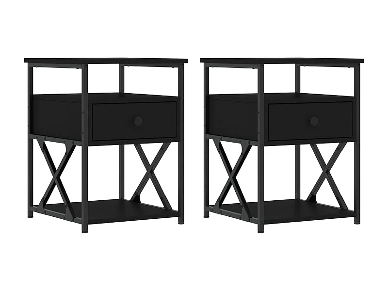 Tables de chevet lot de 2 avec rangement noir 40x42x55 cm bois d’ingénierie