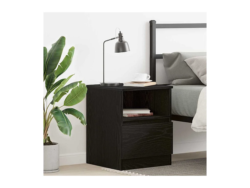 Mesita de Noche | Armario de Noche | Mesilla de noche con cajón Roble negro 40x40x50 cm