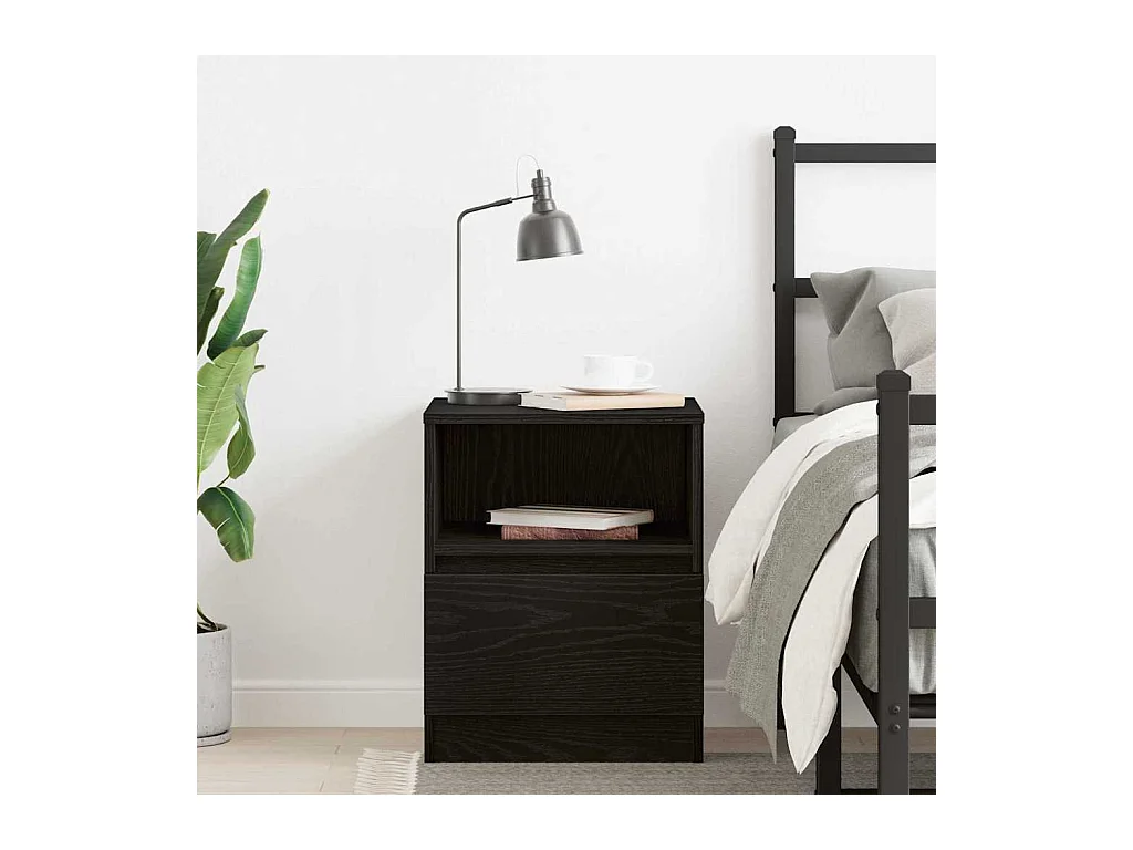 Mesita de Noche | Armario de Noche | Mesilla de noche con cajón Roble negro 40x40x50 cm