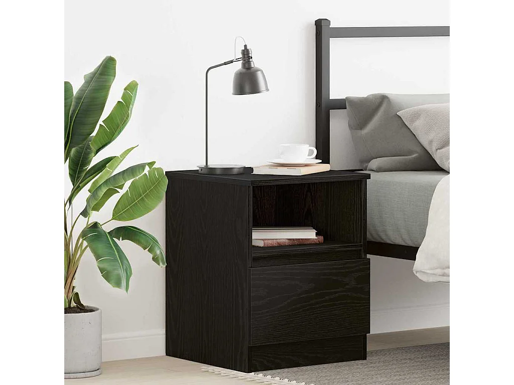 Nachttisch-Beistelltisch Schwarz Eichen-Optik 40 x 40 x 50 cm Holzwerkstoff SHL68220