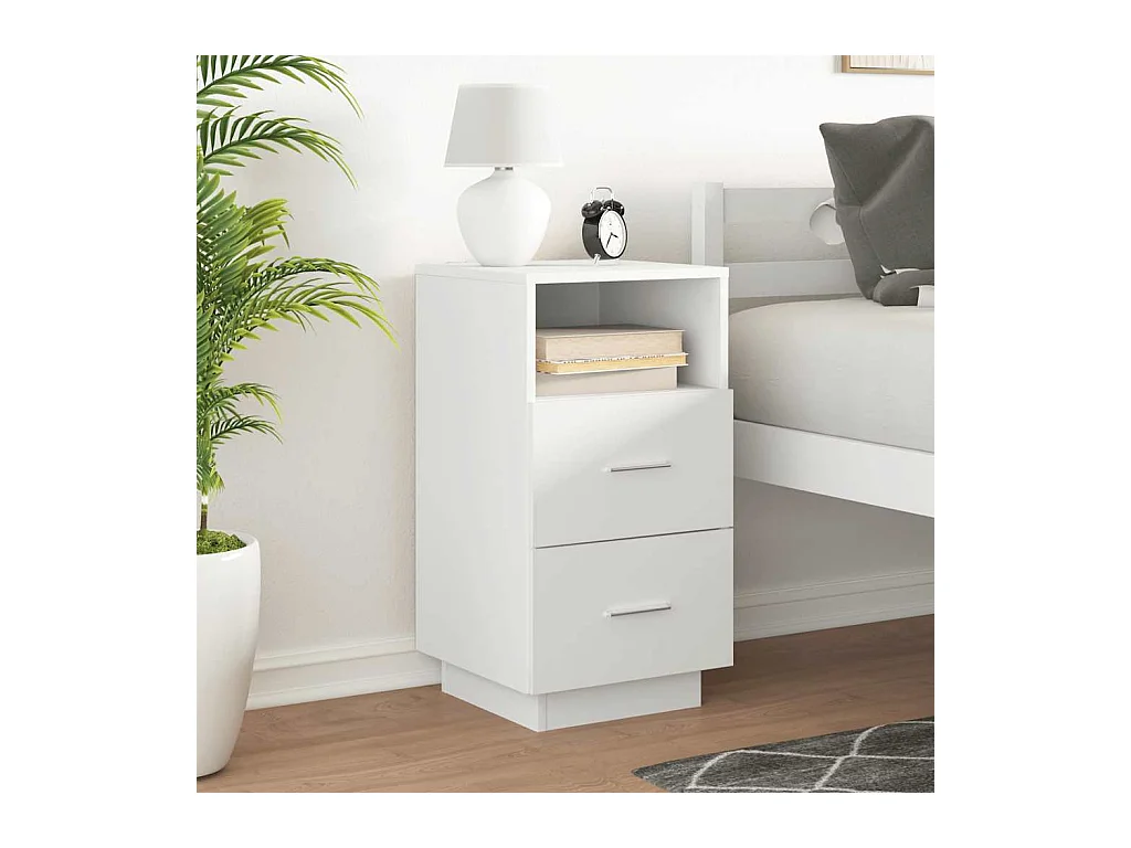 Mesilla de noche | Mesita de noche con 2 cajones blanca 36x36x68 cm