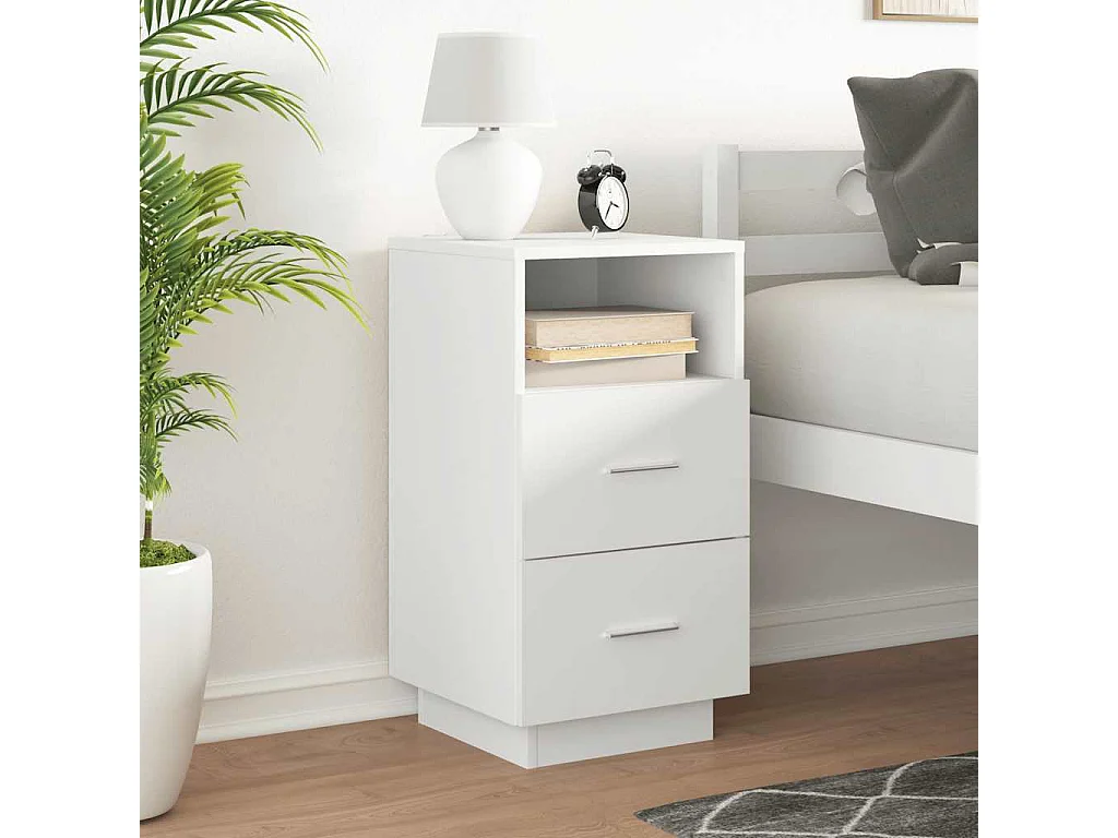 Mesilla de noche | Mesita de noche con 2 cajones blanca 36x36x68 cm