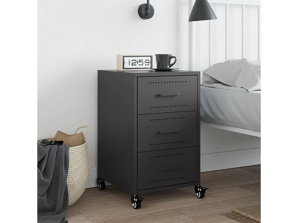 Nachttisch-Beistelltisch-Nachtschrank Schwarz 36x39x59 cm Stahl SHL32470