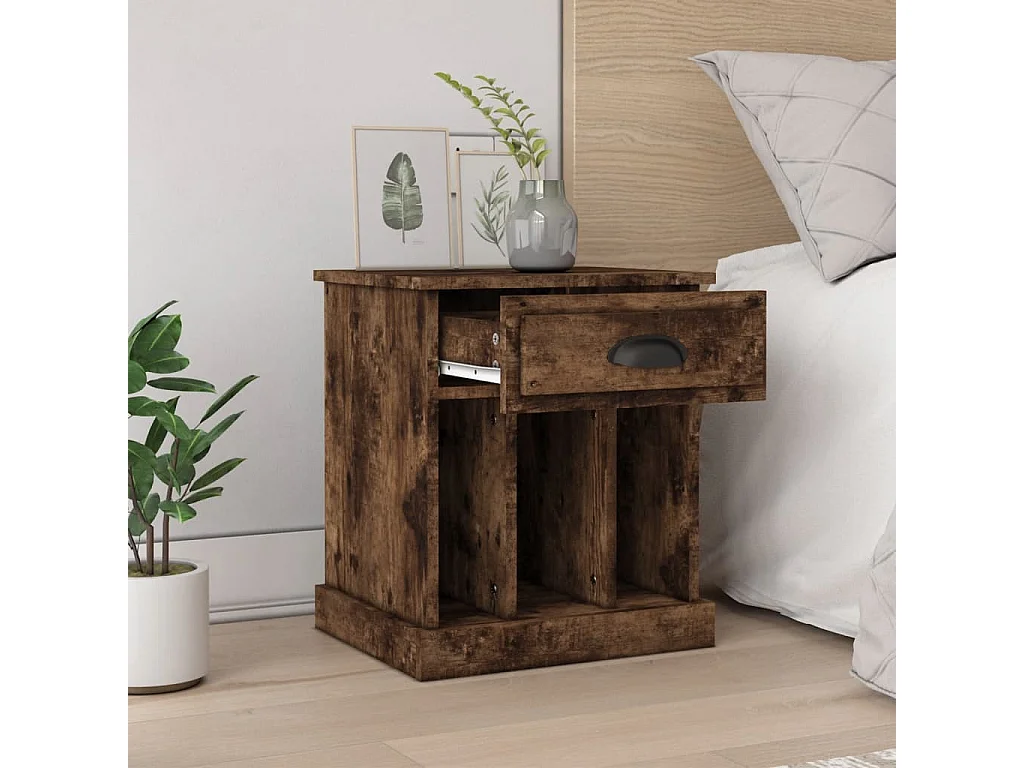 Pack de 2 Mesitas de noche | Mesilla de noche color roble ahumado 43x36x50 cm