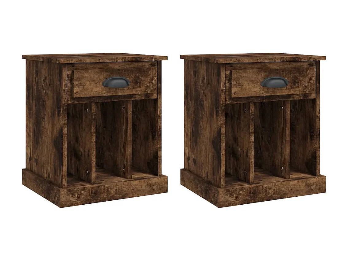 Nachttisch 2er Set-Beistelltisch-Nachttischkommode Räuchereiche 43x36x50 cm SHL18017