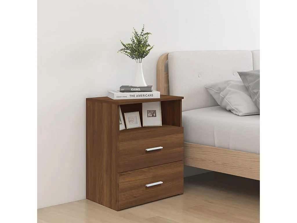 Nachttisch 2er Set-Beistelltisch-Nachttischkommode Braun Eichen-Optik 50x32x60 cm SHL95048