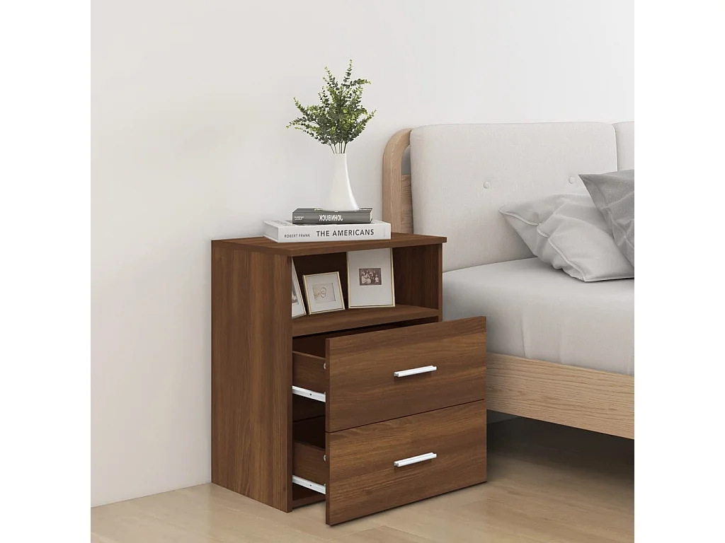 Nachttisch 2er Set-Beistelltisch-Nachttischkommode Braun Eichen-Optik 50x32x60 cm SHL95048