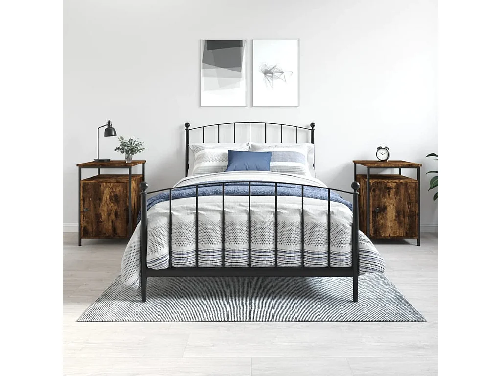 Nachttisch 2er Set-Beistelltisch-Nachttischkommode Räuchereiche 40x42x60 cm Holzwerkstoff SHL6550