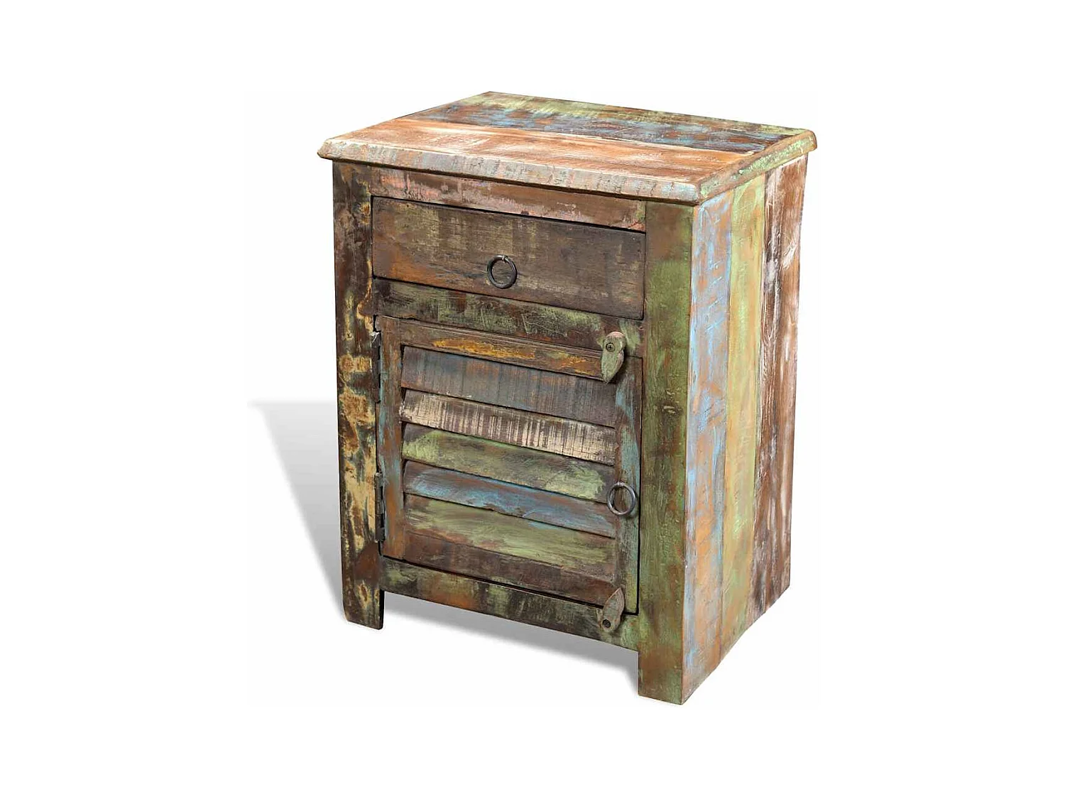 Mesita de Noche | Mesa auxiliar con 1 cajón y 1 puerta madera reciclada