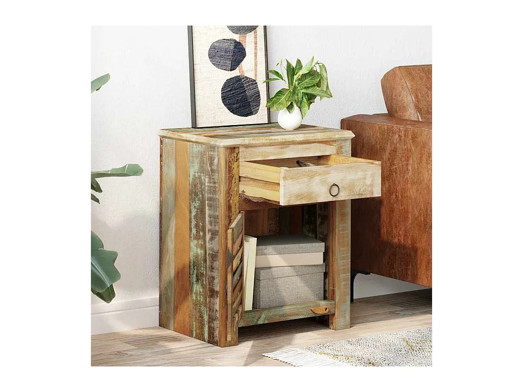 Mesita de Noche | Mesa auxiliar con 1 cajón y 1 puerta madera reciclada