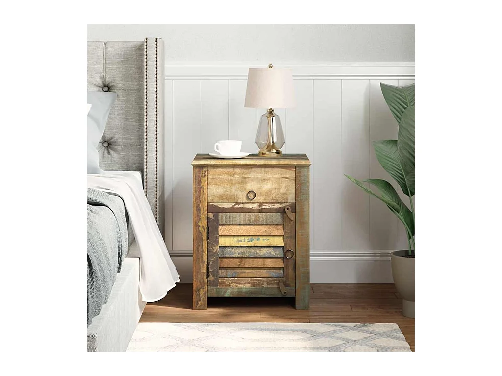 Mesita de Noche | Mesa auxiliar con 1 cajón y 1 puerta madera reciclada