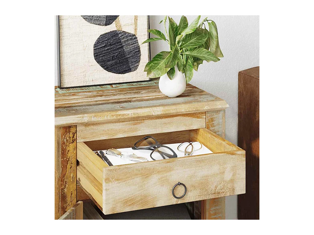 Mesita de Noche | Mesa auxiliar con 1 cajón y 1 puerta madera reciclada