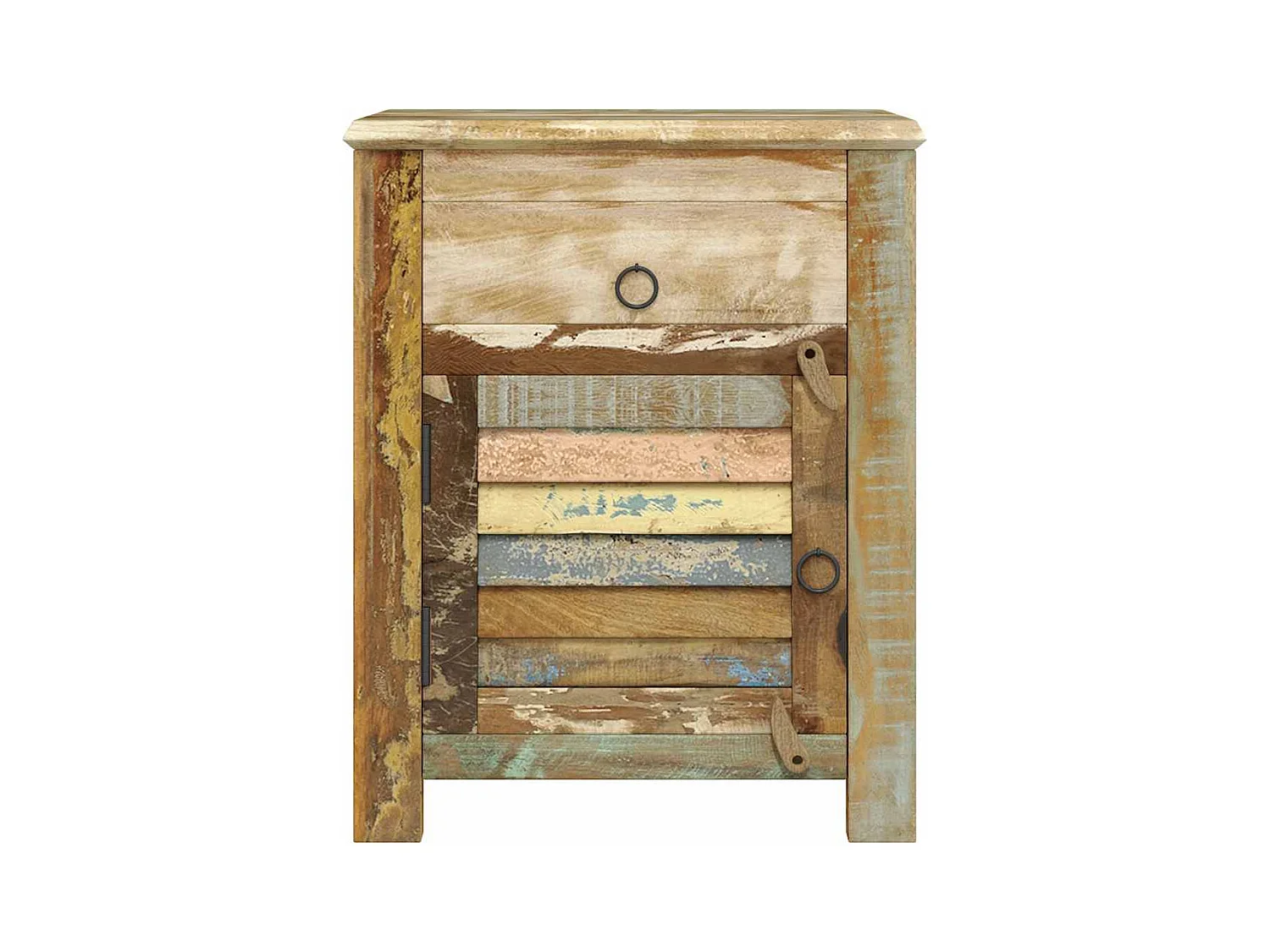 Mesita de Noche | Mesa auxiliar con 1 cajón y 1 puerta madera reciclada