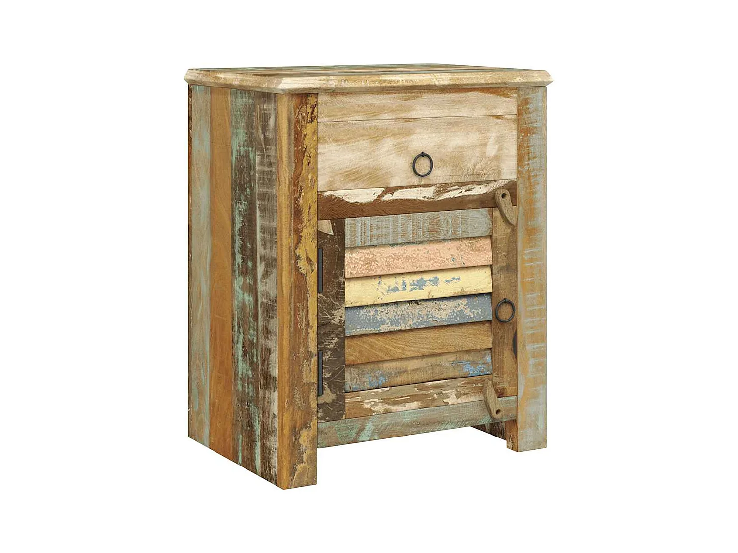 Mesita de Noche | Mesa auxiliar con 1 cajón y 1 puerta madera reciclada