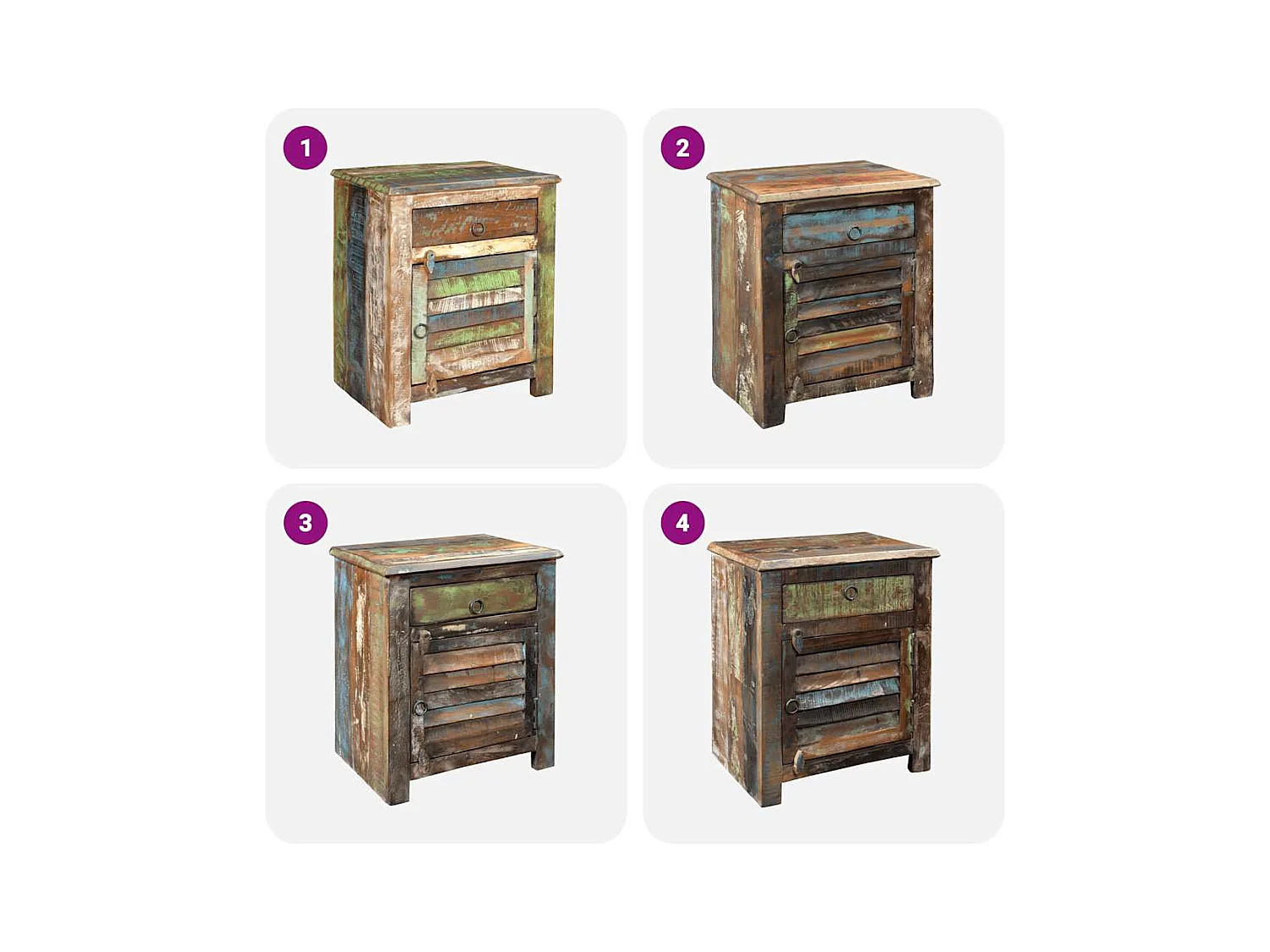 Mesita de Noche | Mesa auxiliar con 1 cajón y 1 puerta madera reciclada