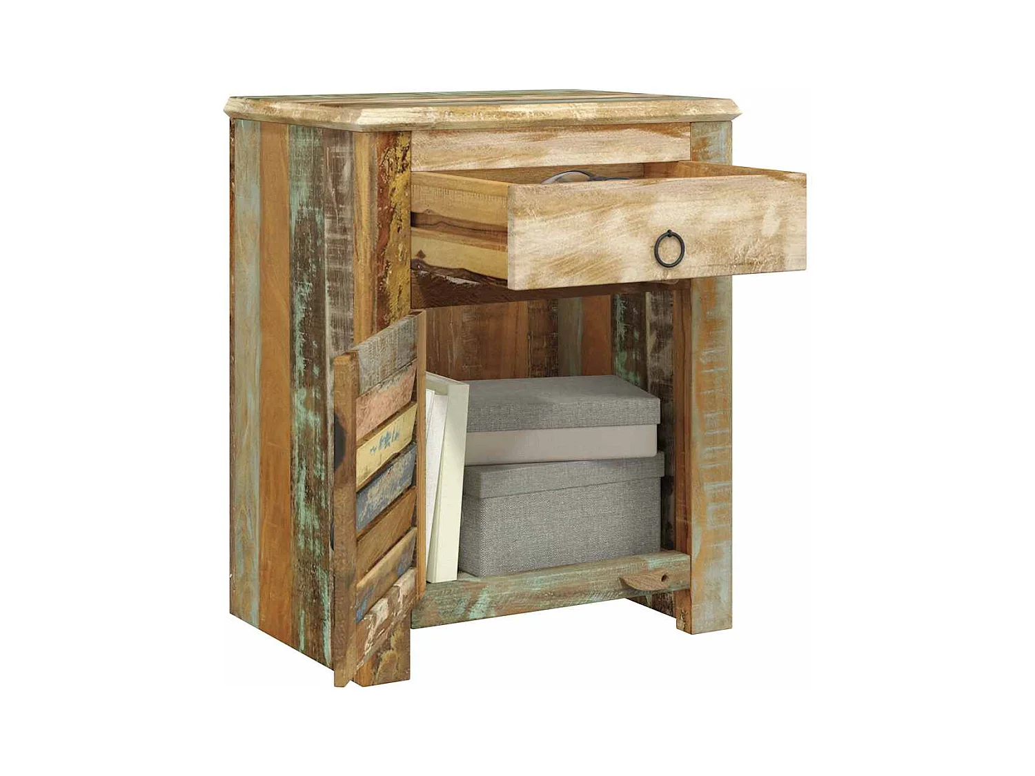 Mesita de Noche | Mesa auxiliar con 1 cajón y 1 puerta madera reciclada
