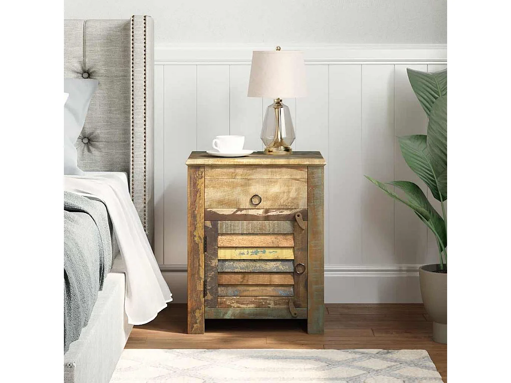 Nachttisch-Beistelltisch mit 1 Schublade & 1 Tür Altholz SHL78500