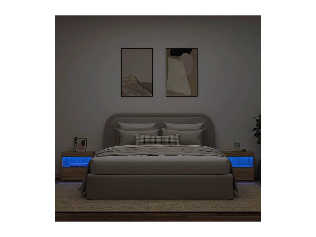 Pack 2 uds Mesitas de noche | Mesilla de noche con luces LED roble Sonoma 50x40x45 cm