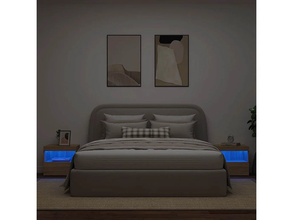 Pack 2 uds Mesitas de noche | Mesilla de noche con luces LED roble Sonoma 50x40x45 cm