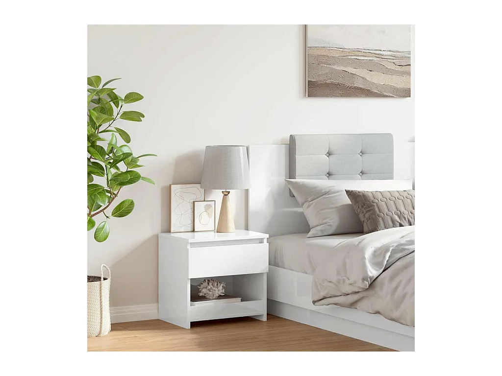 Mesita de noche | Mesilla de noche madera contrachapada blanco brillo 40x30x39 cm