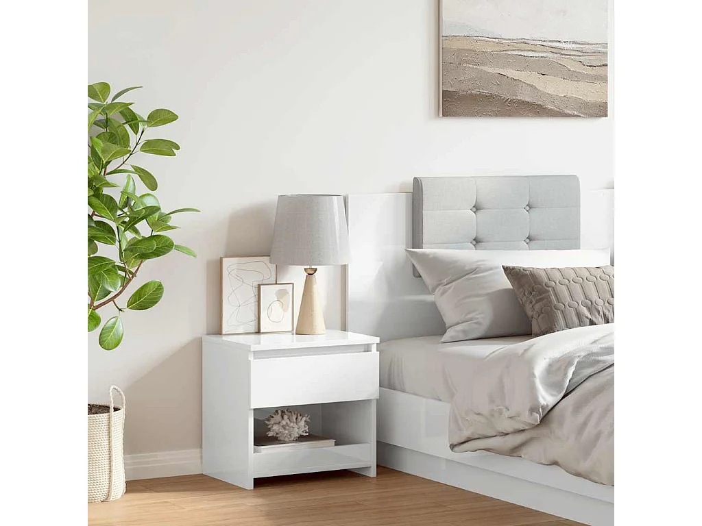 Nachttisch-Beistelltisch Hochglanz-Weiß 40x30x39 cm Holzwerkstoff SHL92140
