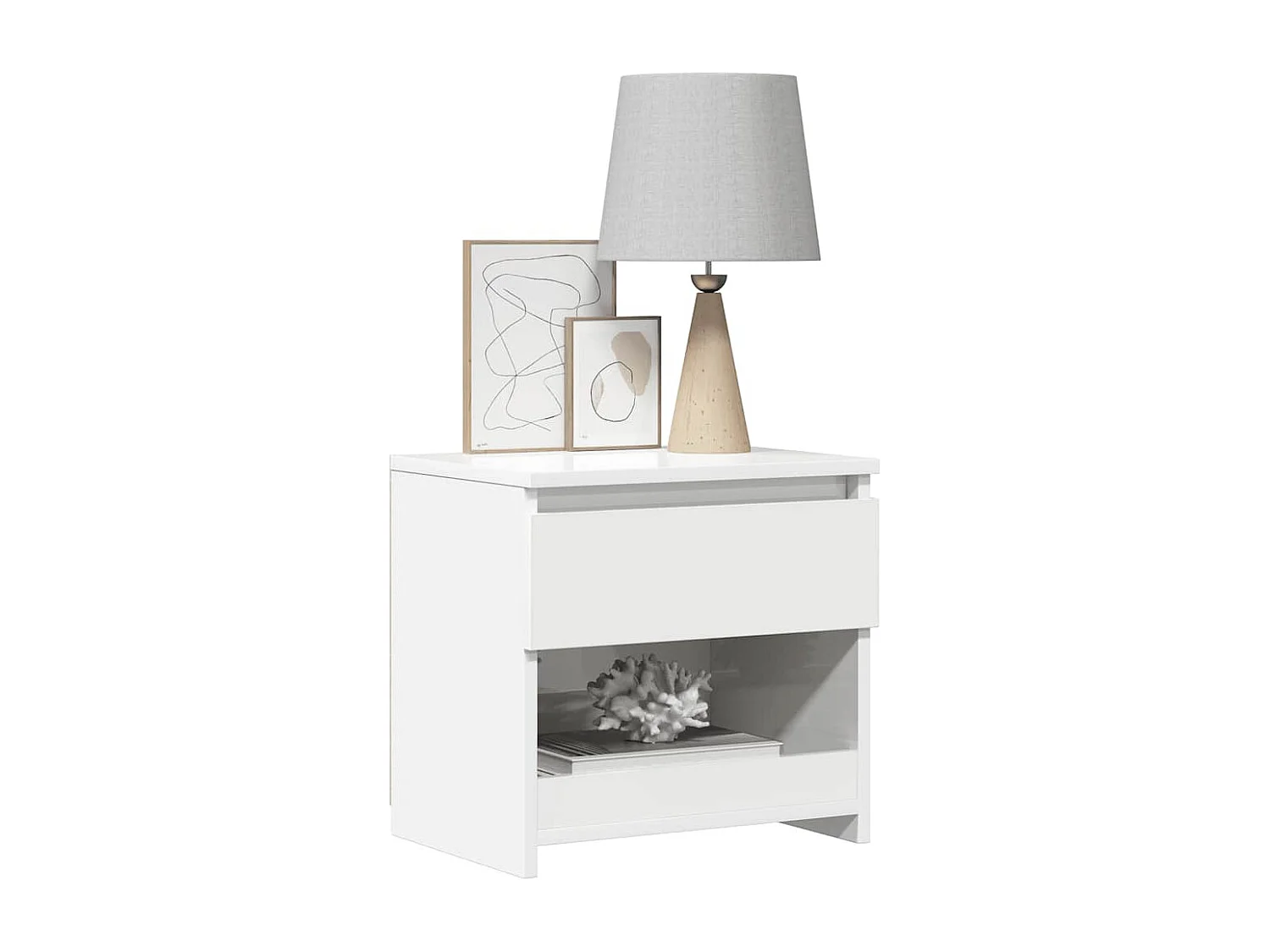 Nachttisch-Beistelltisch Hochglanz-Weiß 40x30x39 cm Holzwerkstoff SHL92140