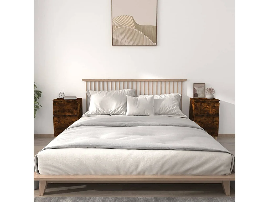 Nachttisch 2er Set-Beistelltisch-Nachttischkommode Räuchereiche 40x35x70 cm SHL62497