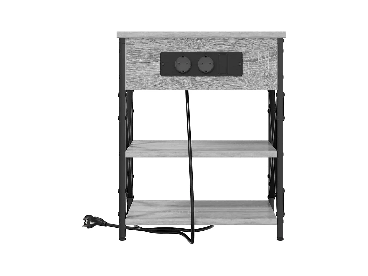 Mesita de Noche | Mesa auxiliar con Estación de Carga con estante Gris sonoma