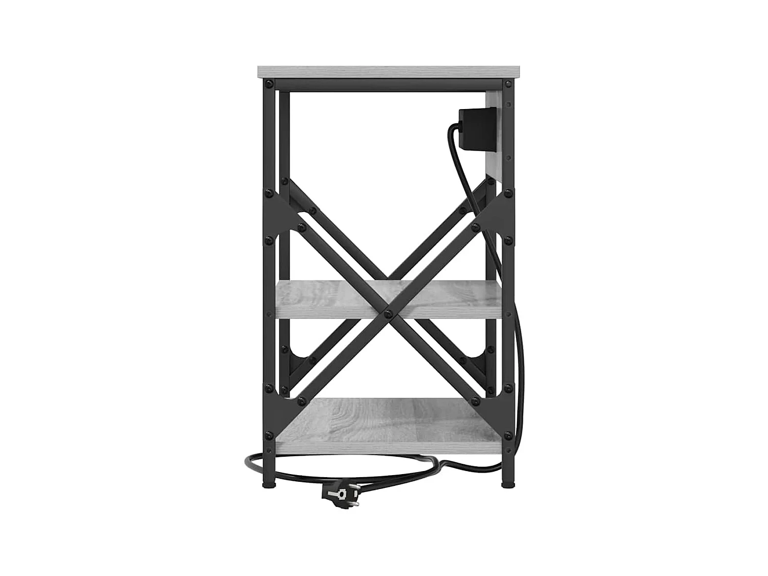 Mesita de Noche | Mesa auxiliar con Estación de Carga con estante Gris sonoma