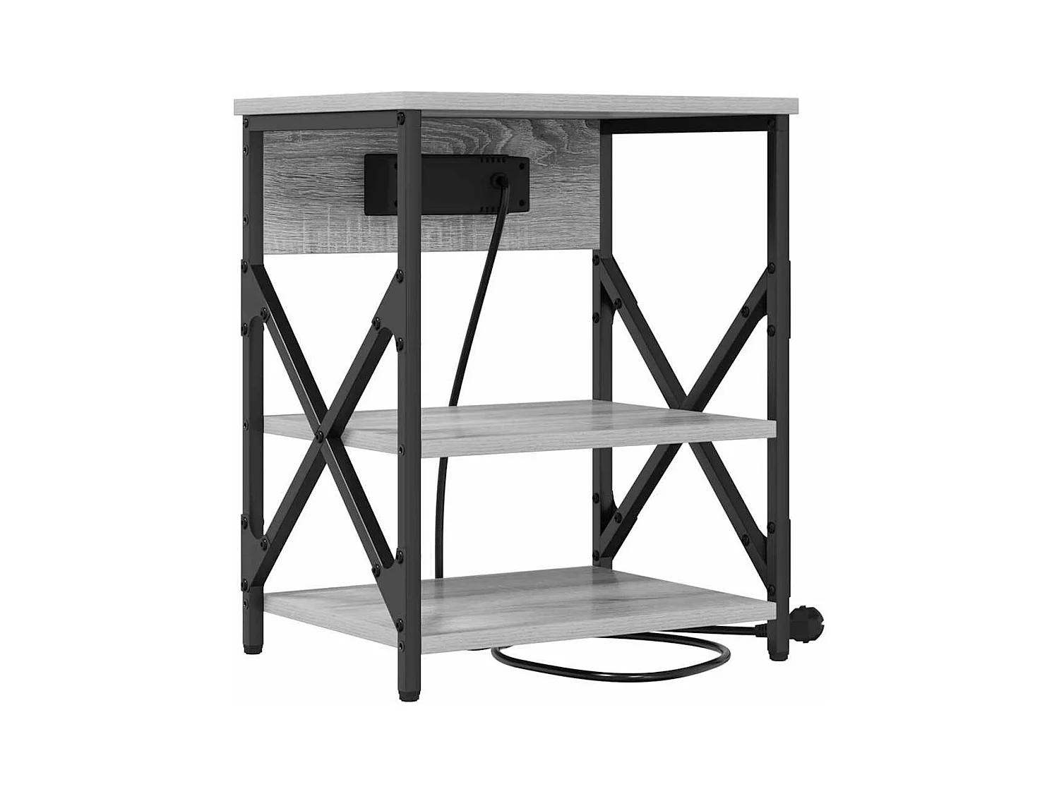 Mesita de Noche | Mesa auxiliar con Estación de Carga con estante Gris sonoma