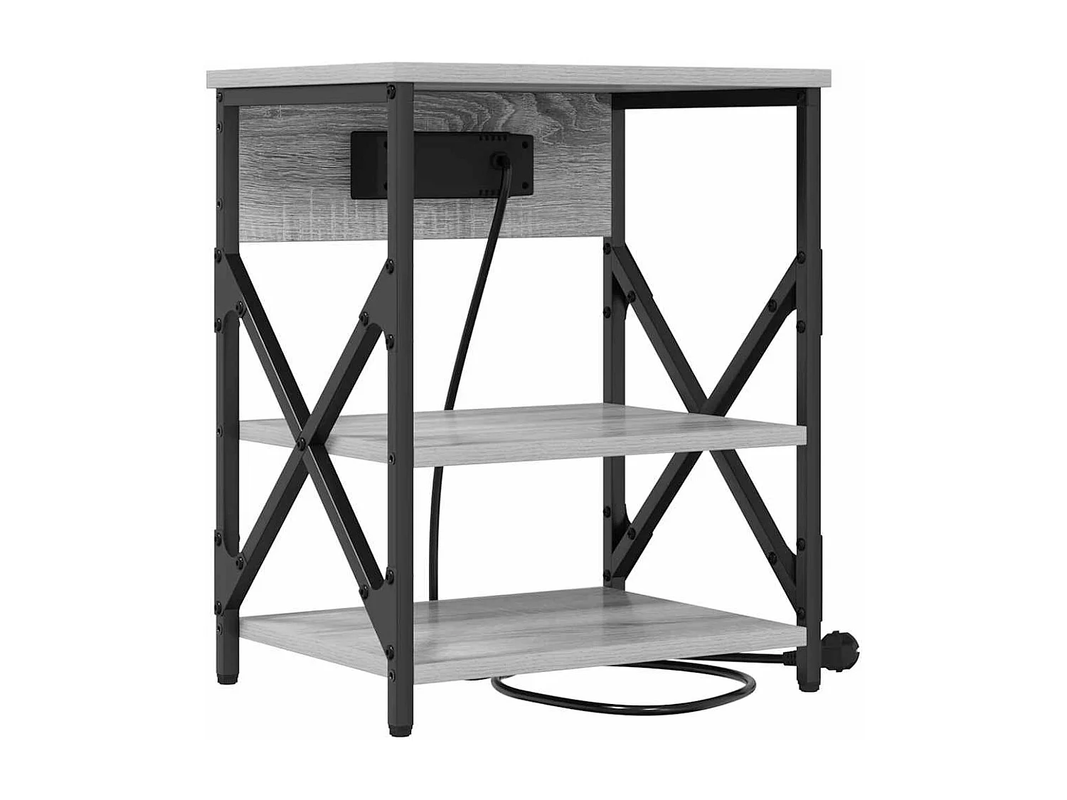 Mesita de Noche | Mesa auxiliar con Estación de Carga con estante Gris sonoma