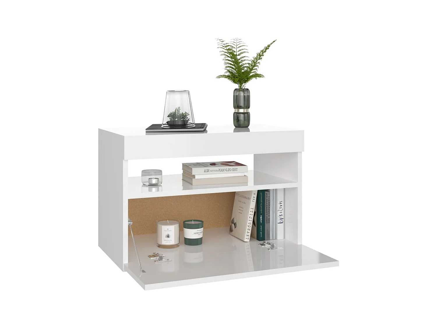 Mesitas de noche | Mesilla de noche LED 2 uds contrachapada blanco brillo 60x35x40 cm