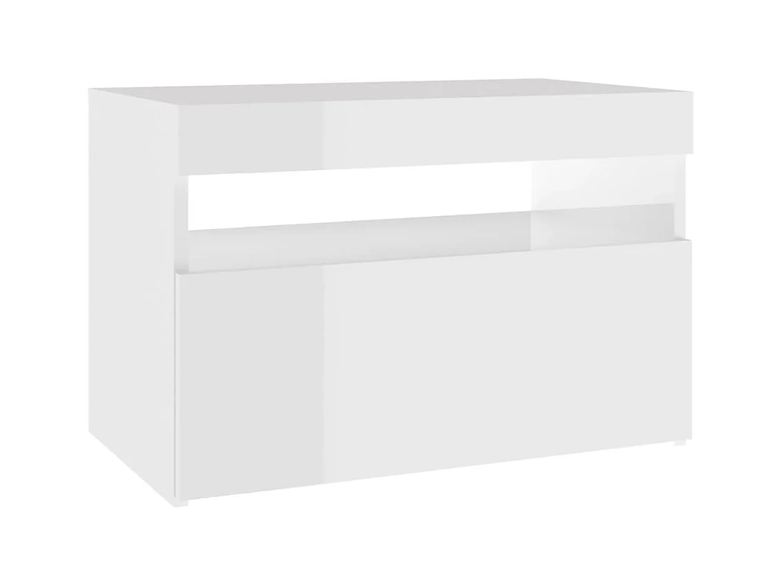 Mesitas de noche | Mesilla de noche LED 2 uds contrachapada blanco brillo 60x35x40 cm