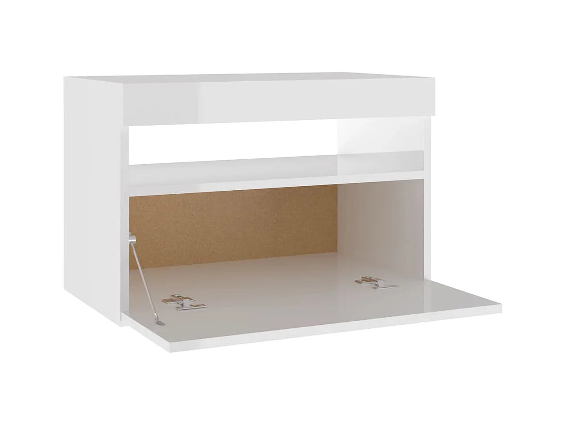Mesitas de noche | Mesilla de noche LED 2 uds contrachapada blanco brillo 60x35x40 cm