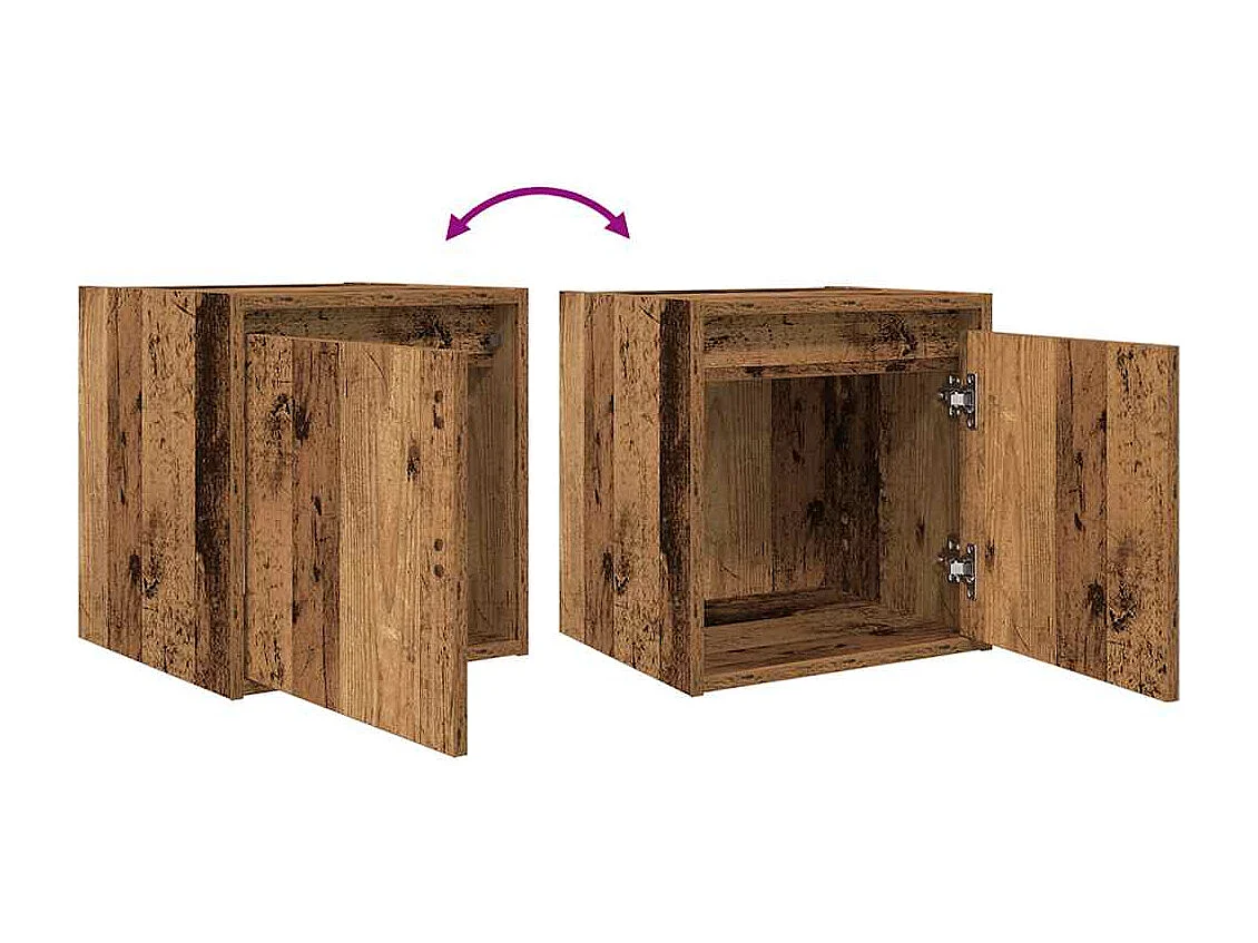 Nachttisch hängend 2er Set | Wand-Nachttische Altholz-Optik 38x34x40 cm SHL53538