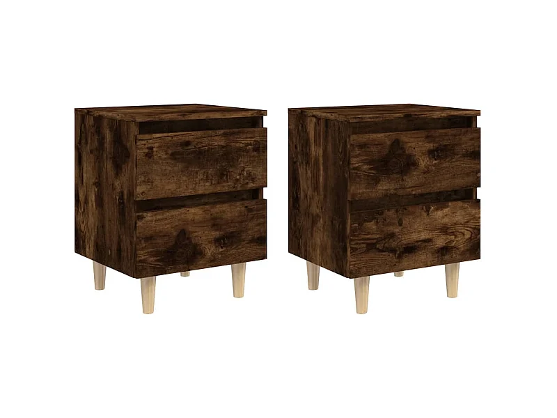 Tables de chevet lot de 2 avec pieds en bois Chêne fumé 40x35x50 cm