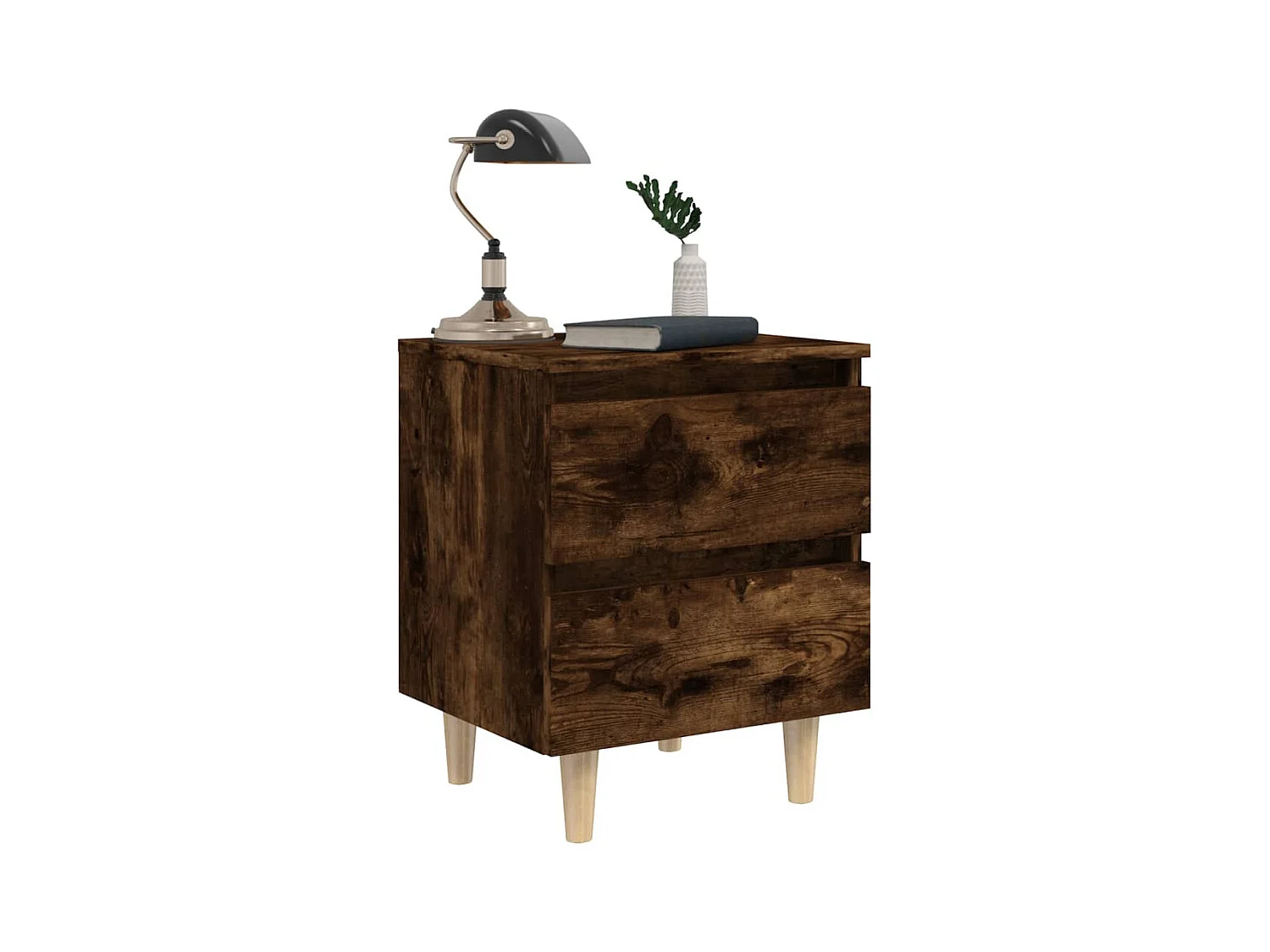 Tables de chevet lot de 2 avec pieds en bois Chêne fumé 40x35x50 cm