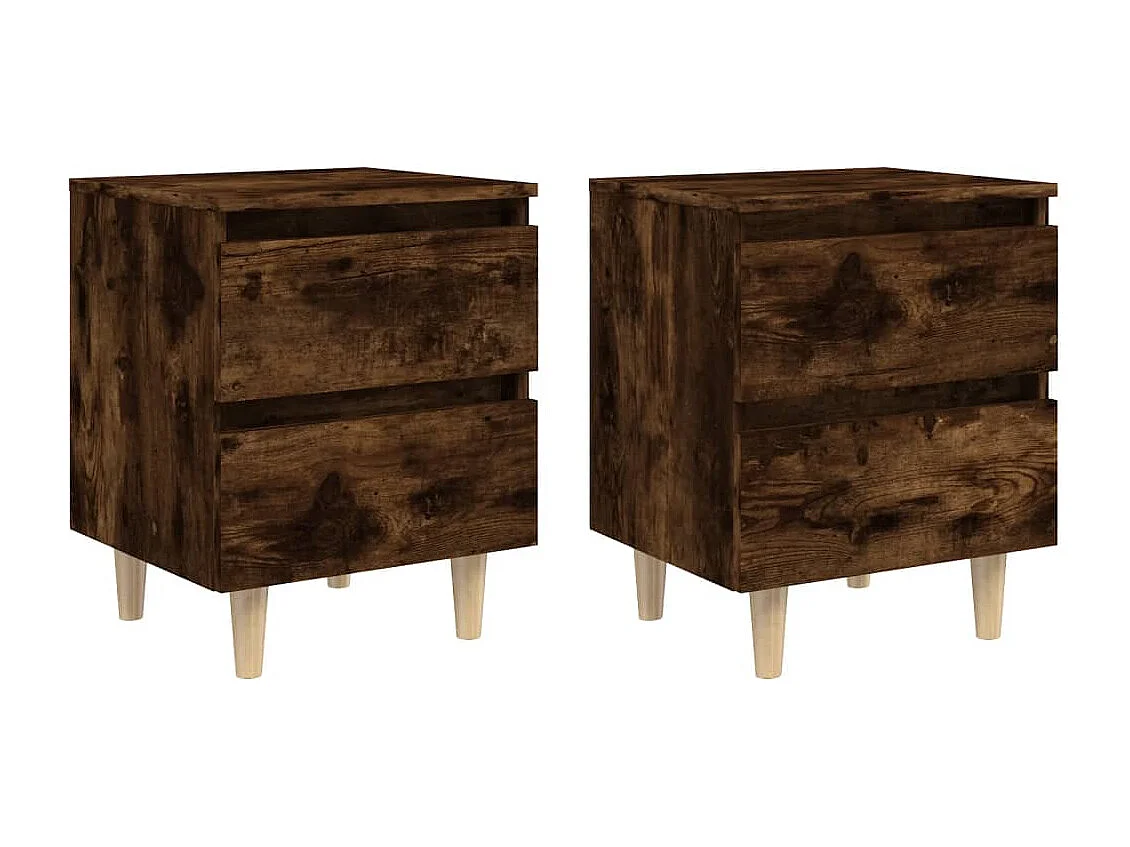 Nachttisch 2er Set-Beistelltisch-Nachttischkommode Massivholz-Beinen Räuchereiche 40x35x50 cm SHL5163