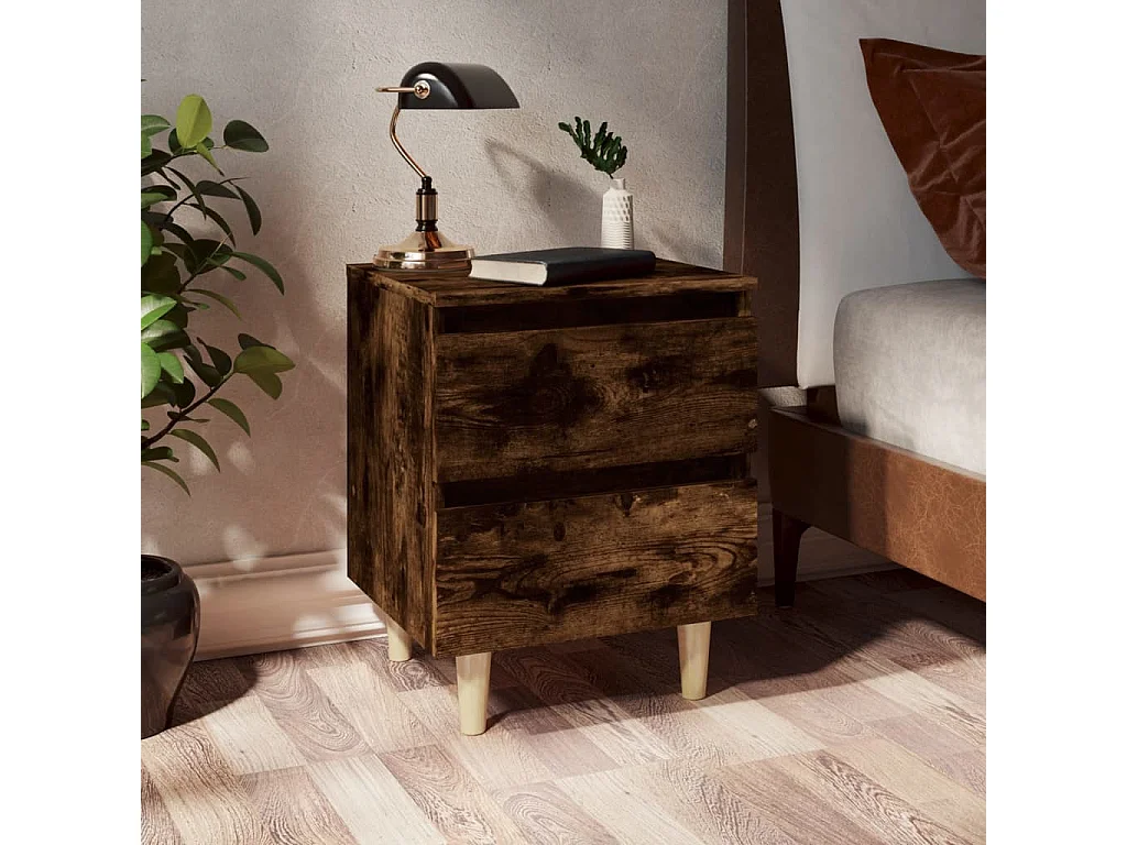 Nachttisch 2er Set-Beistelltisch-Nachttischkommode Massivholz-Beinen Räuchereiche 40x35x50 cm SHL5163