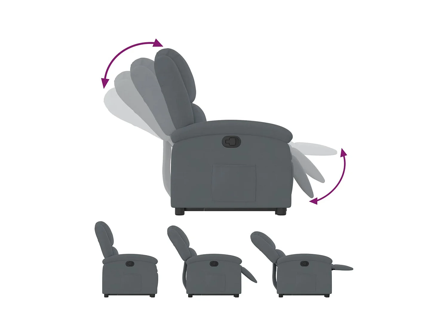 Sillón de relax | Silla | Sillón reclinable elevable terciopelo gris oscuro SHL9054