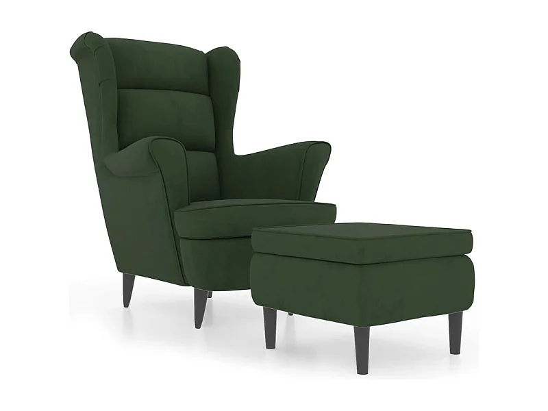 Sillón de salón | Silla | Sillón orejero y taburete de terciopelo verde oscuro SHL2161