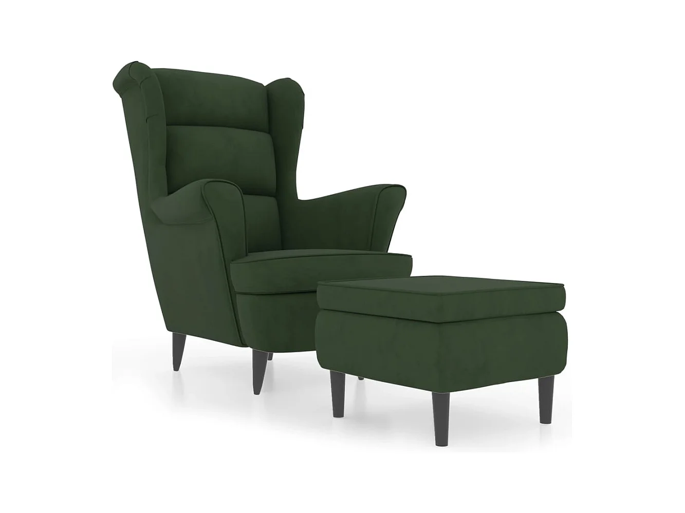 Fauteuil Salon-Chaise de relax-Fauteuil à oreilles avec tabouret vert foncé velours SHL2532